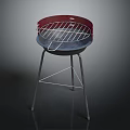 Portable Round Outdoor Grill With Red Top Metal Stand And Grill Rack