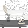 Transparent Glass Vase With Dried Pampas Grass On White Tabletop And White Blinds Background