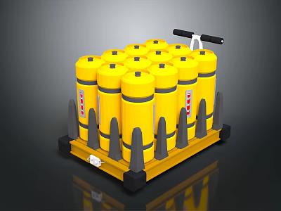 Yellow Cylindrical Containers On Yellow Pallet With Black Handle And Support Feet 3d model