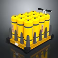 Yellow Cylindrical Containers On Yellow Pallet With Black Handle And Support Feet