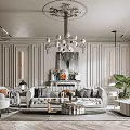 Elegant Modern Living Room Interior Design With Chandelier Sofa Fireplace Coffee Table And Rug