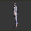 3D Model Man Wearing Light Blue Shirt Light Gray Coat Pants And Dark Brown Shoes