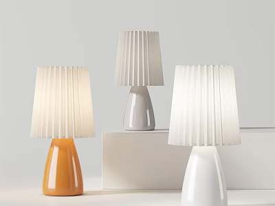 Modern Minimalist Table Lamps with Pleated Shades and Rounded Bases in Orange Gray and White 3d model