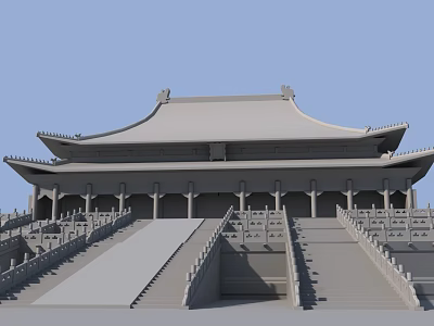 Traditional Chinese Ancient Architecture With Overhanging Eaves Stone Steps And Balustrades 3d model