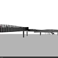 Modern Landscape Bridge With Striped Railings Supporting Pillars And Pedestrian Walkway