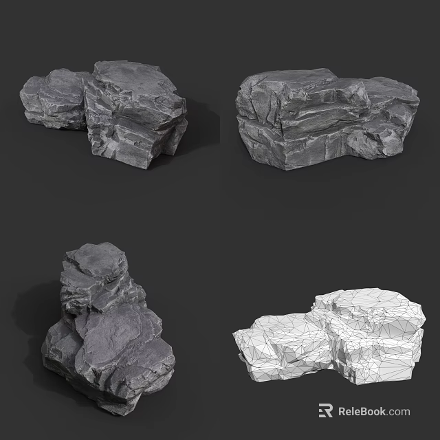 Natural Stone And Wood Decor Pieces With Dark Light Shades And Shapes 3d model 