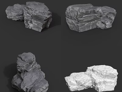 Natural Stone And Wood Decor Pieces With Dark Light Shades And Shapes 3d model