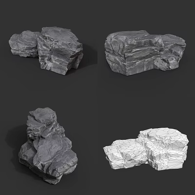 Natural Stone And Wood Decor Pieces With Dark Light Shades And Shapes 3d model