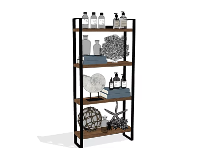 Multi tiered Bathroom Accessories Storage Shelf with Toiletries Bottles and Decorative Ornaments 3d model