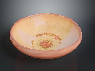 Hand Carved Sculpture Pottery Bowl Featuring Intricate Patterns And Colorful Details 3d model