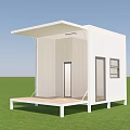 Modern Modular Building Structure With Canopy Wooden Deck Windows And Doors 3d model