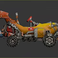 Cartoon Style Off Road Vehicle With Yellow Orange Body Large Tires And Red Seats