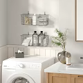 Wall Mounted Metal Storage Baskets Organizing Cleaning Supplies In Laundry Room