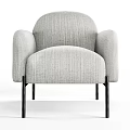 Modern Light Gray Accent Chair with Curved Armrests and Black Metal Legs