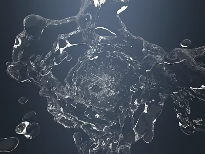 Abstract Transparent Water Splash With Dynamic Fluid Texture On Black Background 3d model