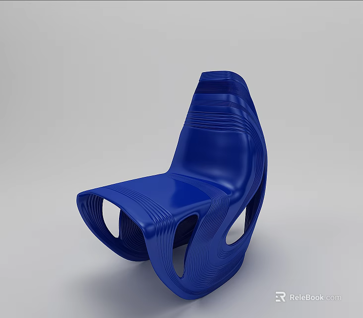 Blue Modern Single Chair with Sleek Curved Design and Smooth Shiny Surface 3d model 
