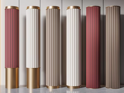 Modern Interior Decorative Fluted Pillars In Various Colors With Golden Bases Design 3d model