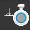 White Industrial Valve With Blue Inner Ring And Control Mechanism Component