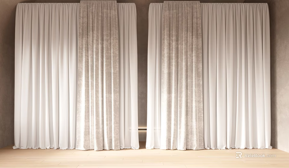 Elegant Modern Curtain Design With White Textured Fabric And Layered Panels For Windows 3d model 