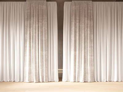 Elegant Modern Curtain Design With White Textured Fabric And Layered Panels For Windows 3d model