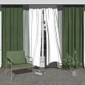 Green Velvet Curtains And White Sheer Curtains In Bright Room With Window View And Plant