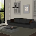 Modern Black Leather Sofa And Stone Coffee Table Set With Window Green View Wall Art 3d model