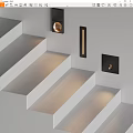 Modern Staircase Design With Gray Steps And Black Wall Lights Emitting Warm Glow