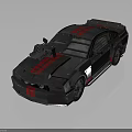 Black Modified Sports Car With Red Stripes Roof Mounted Gear And Side Accents