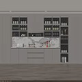 Modern Wine Cabinet Interior With White Cabinets Marble Countertop Wine Bottles Wine Glasses And Drawers