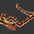 Traditional Chinese Dragon Artwork With Red Yellow Winding Body And Flame Details