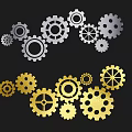 Industrial Equipment With Silver And Gold Gears Of Various Sizes And Designs