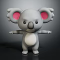 Cute Koala Character 3D Model With Gray Body Pink Ears And White Belly Arms Outstretched
