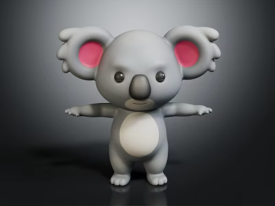 Cute Koala Character 3D Model With Gray Body Pink Ears And White Belly Arms Outstretched 3d model