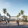 Modern School Campus Buildings With Palm Trees And Open Plaza
