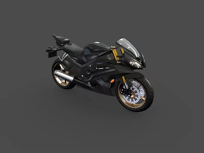 Modern Black Sports Motorcycle with Gold Wheels Streamlined Design and Windshield 3d model