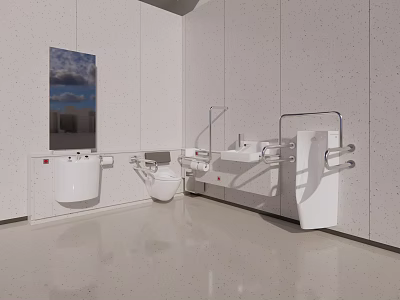Accessible Bathroom Suite With White Toilet Sink Grab Bars And Decorative Painting 3d model