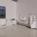 Accessible Bathroom Suite With White Toilet Sink Grab Bars And Decorative Painting