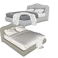 Upholstered Double Bed With Plaid Pillows Soft Blanket And Modern Headboard Design