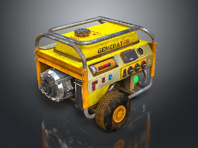 Yellow Generac Portable Heavy Duty Generator Equipment With Wheels And Control Panel 3d model