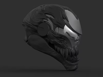 Game And Movie Character Black Metallic Helmet With Intricate Textures Sharp Teeth Design 3d model