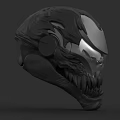 Game And Movie Character Black Metallic Helmet With Intricate Textures Sharp Teeth Design