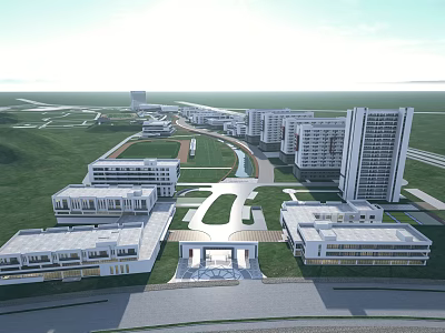 Modern School Campus Buildings With Spacious Layout And Green Lawn Areas 3d model