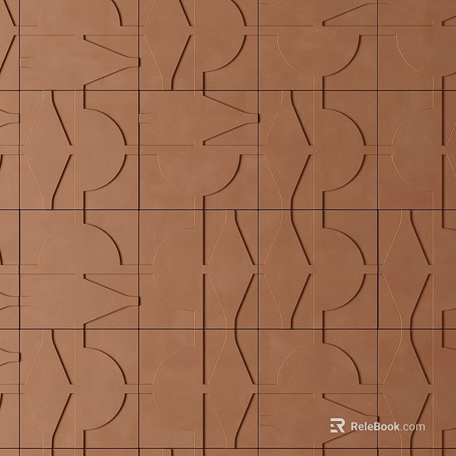 Brown Geometric Modern Wall Decor With Curved Straight Lines And Grid Design 3d model