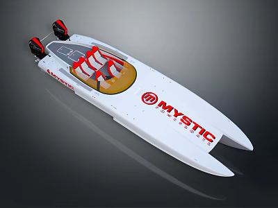 Mystic White And Red High Performance Yacht With Racing Seats And Sleek Hull Design 3d model