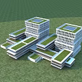 Modern Building Complex Aerial View Planning with Green Roofs and Multi Story Structures 3d model