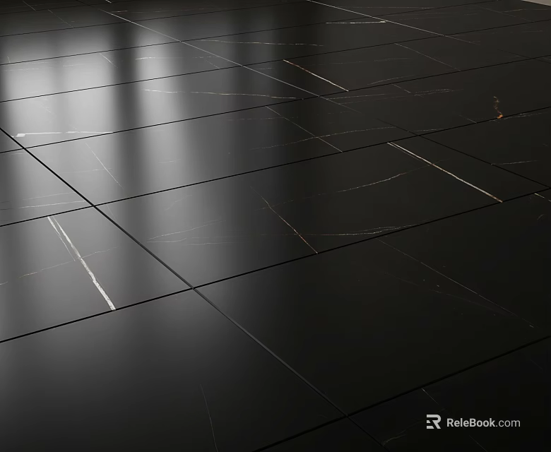 Black Polished Floor Tiles With Glossy Surface And Golden Veins Pattern 3d model 