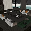 Modern Sofa And Coffee Table Set With Pillows Floor Lamp And Scenic Window View