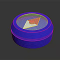 Blue Circular Container With Transparent Lid And Red White Yellow Logo On Metallic Base