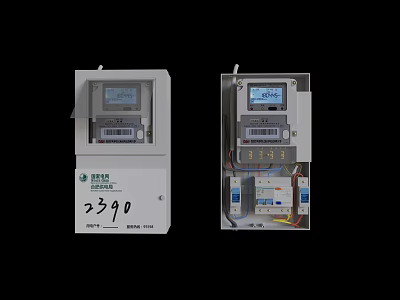 Smart Electric Meter Front And Internal Structure With Digital Display And Wiring Components 3d model
