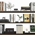 Stylish Decorative Ornament Combination With Books Small Plants Clock And Photo Frame On Wooden Bookshelves